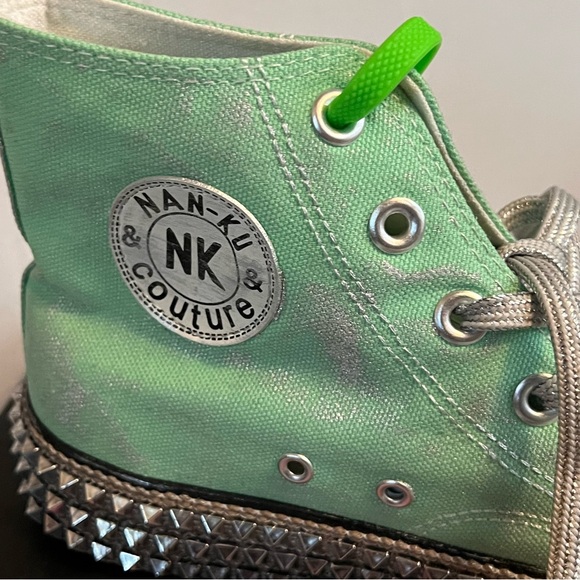 Free People Nan-Ku Sneakers Size 37 Cruise Studded Spring Mint High Top Shoes - Picture 7 of 15